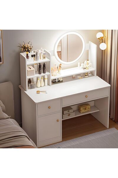 sharpdo Vanity Table with LED Mirror, Multi-functional Cabinet with Storage Drawers for Bedroom Make
