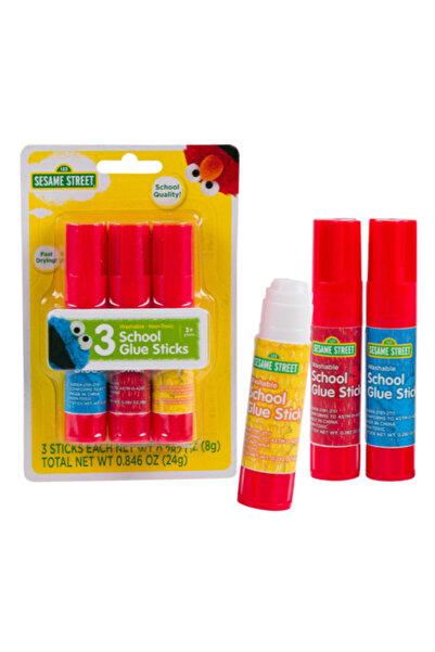 Sesame Street 3-Piece Washable Non-Toxic Glue Stick