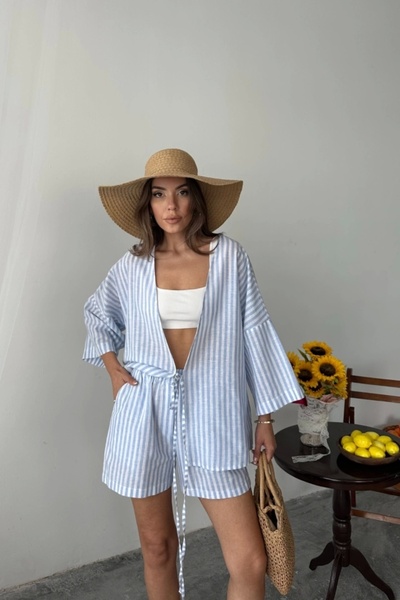 MetuCA Striped tunic - shorts set - blue