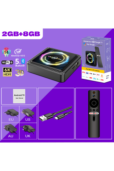 Choice US Plug 2GB 8GB Smart TV BOX Q7S Android 14 Allwinner H313 WIFI 6 BT 5.0 With Netflix 6K Ultra HD HD
