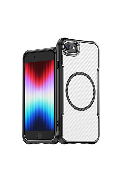 Choice جراب شحن لاسلكي Magsafe من ألياف الكربون لهاتف iPhone SE2 باللون الأسو...