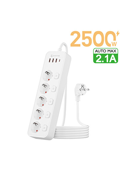 Choice 1.8m White EU AC Plug Power Strip Outlet Independent Switch European Standard Plug 1.8m Extension Co
