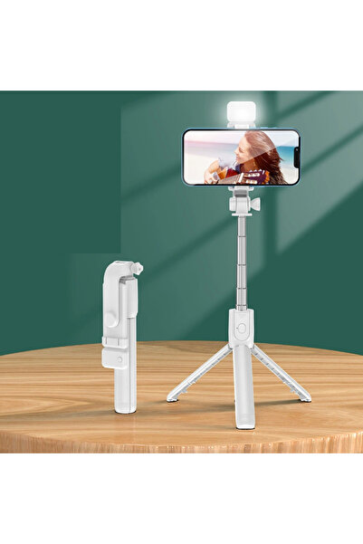 Choice عصا سيلفي بيضاء لاسلكية مزودة بتقنية البلوتوث مع حامل ثلاثي القوائم قابل للتمديد مع ضوء سيلفي LED