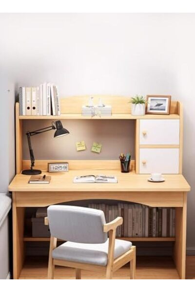 sharpdo Home Computer Desk for Bedroom, Bookshelf and Compact Study Table 100 × 48 × 113 cm
