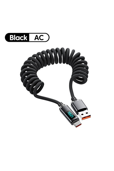 Choice كابل USB C إلى Type C أسود بطول 1 متر، شاشة رقمية 120 وات، قابل للسحب،...