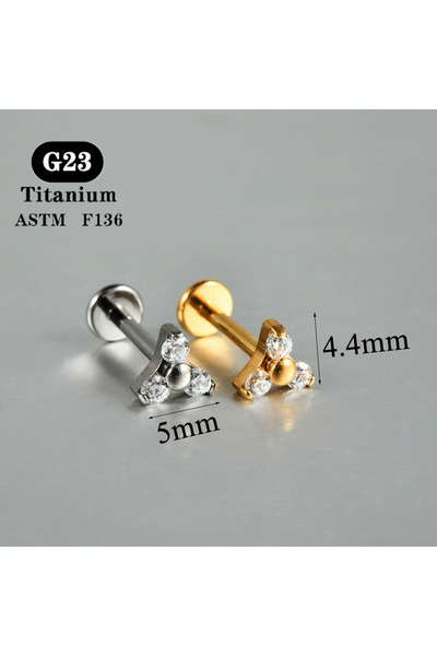 Choice6 Silver color Style 7 1PC ASTM F136 Titanium Zircon Flat Back Earring Flower Ear Studs Lobe Helix Tra