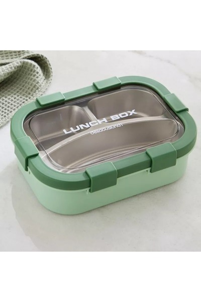 Home Box Ezra Stainless Steel 3-Grid Lunch Box with Spoon and Fork - 850 ml