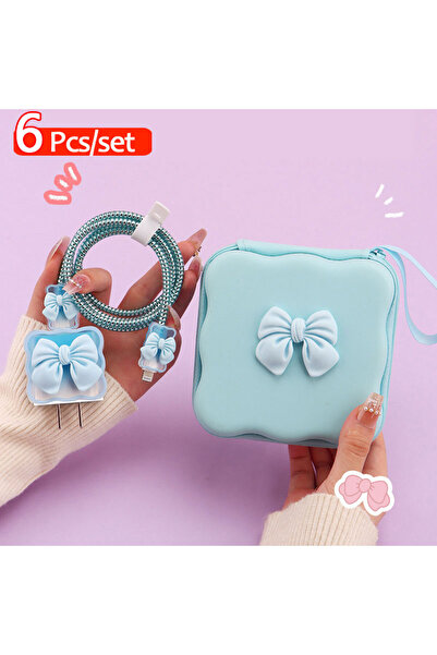 choice2 مجموعة حماية الكابلات 5 في 1 من 6 قطع باللون الأزرق وحقيبة تخزين وحقي...