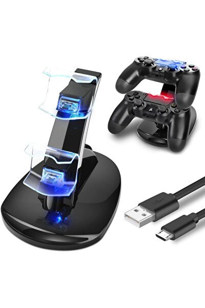 Choice قاعدة شحن سريعة لوحدة تحكم بلاي ستيشن 4 باللون الأسود مع قاعدة شحن مزد...