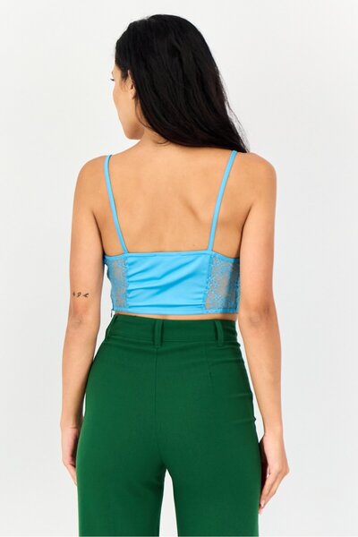 Don't Call Me Jennyfer Women Queen Anne Neck Sleeveless Textured Tank Top, Light Blue