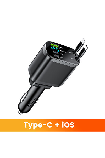 Choice شاحن سيارة سريع الشحن من النوع C وiOS قابل للطي 5 في 1 مع منفذ USB من النوع C قابل للسحب