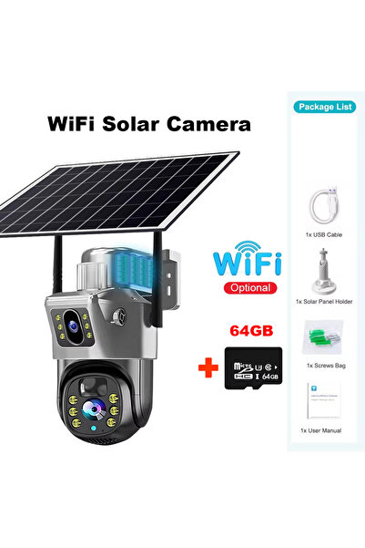 Choice كاميرا واي فاي 64 جيجابايت بطاقة V380 Pro كاميرا تعمل بالطاقة الشمسية 4G عدسات مزدوجة خارجية 8 ميجابكسل بطارية منخفضة الطاقة كاميرا IP