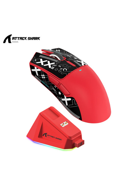 Choice ماوس ألعاب X11 Red X11 Attack Shark لاسلكي 1K Hz PAW3311 Macro Magnetic RGB Docking Charger لـ