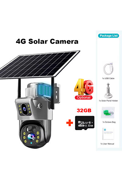 Choice كاميرا 4G Cam 32GB Card V380 Pro WiFi تعمل بالطاقة الشمسية، عدسات مزدوجة 4G، خارجية، 8 ميجابكسل، بطارية منخفضة الطاقة، كاميرا IP P