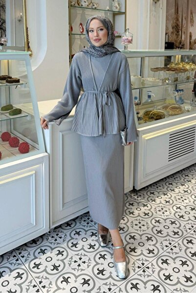 Şulemoda Giyim Medusa Jileli Elbise Gri