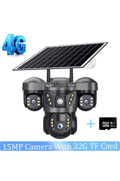 Choice كاميرا 4G إضافة 32G 15MP كاميرا ثلاثية العدسات 4G تعمل بالطاقة الشمسية في الهواء الطلق ومقاومة للماء PIR كشف الإنسان