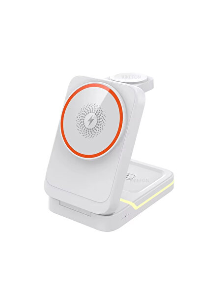 choice2 حامل شحن لاسلكي سريع قابل للطي مغناطيسي 3 في 1 من Choice White، متواف...