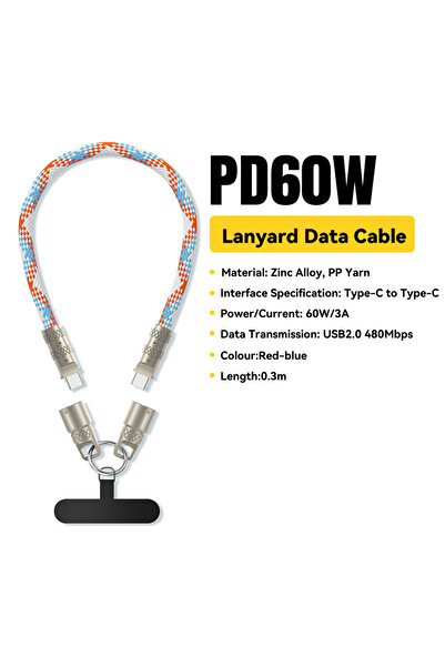 essager كابل بيانات USB-C إلى Type-C بطول 0.3 متر باللونين الأحمر والأزرق 2 ف...