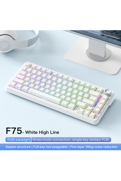 Choice White High Line 75% Hot Swap Gaming Keyboard Wireless FREEWOL F75 RGB Mechanical Keyboard with Metal
