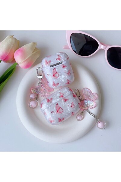 Choice حافظة سماعة أذن بتصميم صدفة وردية على شكل فراشة وردية لأجهزة AirPods 1...