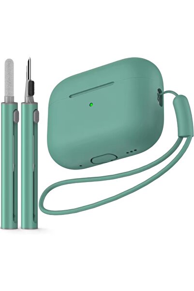 Choice غطاء حماية من السيليكون الناعم لجهاز Airpods pro 2 باللون الأخضر مع طق...