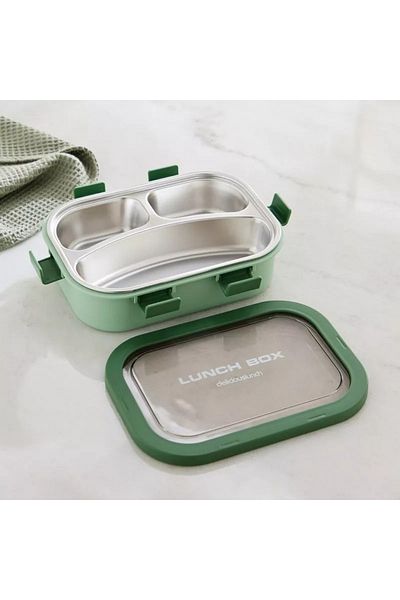 Home Box Ezra Stainless Steel 3-Grid Lunch Box with Spoon and Fork - 850 ml