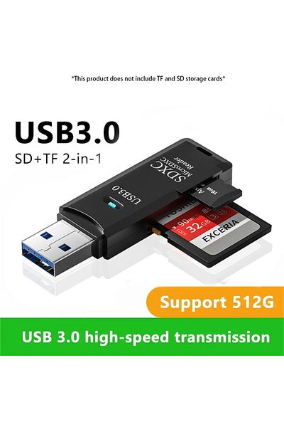 Choice USB3.0 black 2-in-1 Multi-Functional USB 3.0/2.0 Card Reader - Supports TF+SD Cards for Computer/Tab