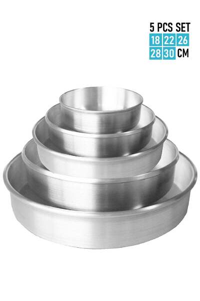 AL SULTAN Set of 5 aluminum oven baking trays - sizes 18/22/26/28/30 cm