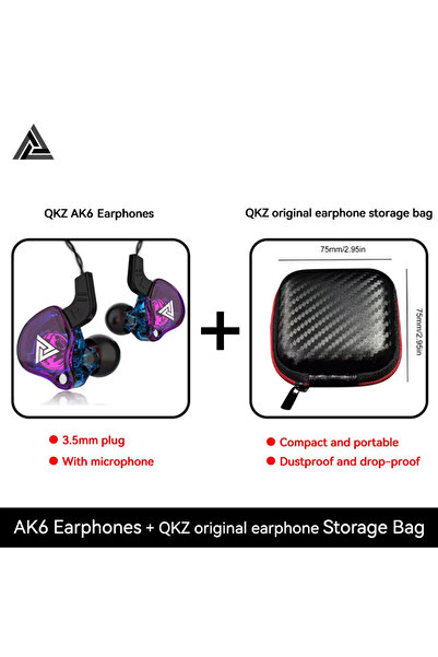Choice3 سماعات أذن سلكية أصلية من QKZ AK6، لون بنفسجي، مع حقيبة ، صوت عالي بأ...