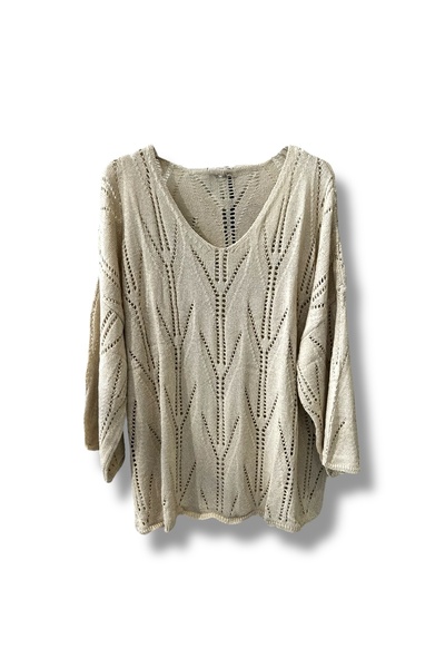 SUMEF Oversize ανοιχτόχρωμη μερσεριζέ πλεκτή μπλούζα γυναικεία λαιμόκοψη V (Συμβατό με μέγεθος 38-52)