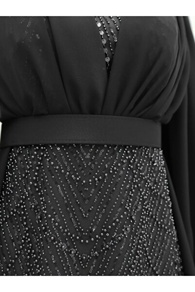 ALPACO Βραδινό φόρεμα σιφόν με λεπτομέρεια με χάντρες και παγιέτες - Μαύρο