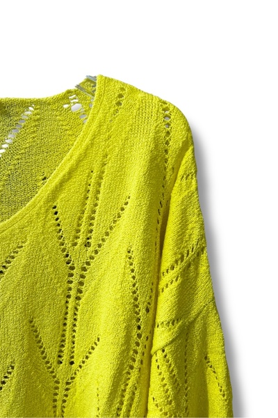 SUMEF Oversize Ajurlu Merserize Triko Bluz Kadın V Yaka (38-52 Beden Uyumlu)