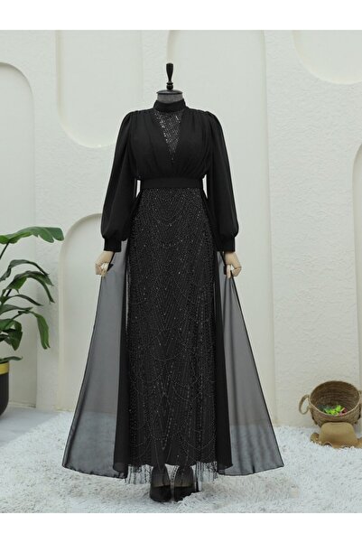 ALPACO Βραδινό φόρεμα σιφόν με λεπτομέρεια με χάντρες και παγιέτες - Μαύρο