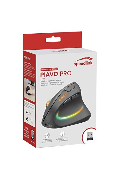 Speedlink Ποντίκι Piavi Pro με φωτισμό, επαναφορτιζόμενο, κάθετο, εργονομικό, ασύρματο, μαύρο, καουτσούκ για P