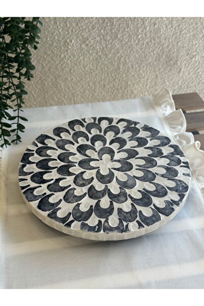 Decamor home Χειροποίητο Περιστρεφόμενο Πιάτο Παρουσίασης Μαύρο και Λευκό με ...
