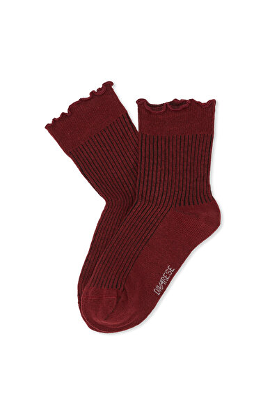 Dıvarese Bordo Çizgi Desenli Kadın Soket Çorap