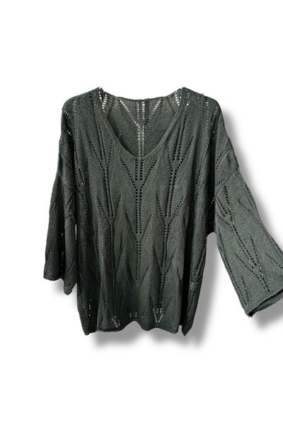 SUMEF Oversize Openwork Mercerized Knitwear Blouse Women's V-Neck (Matching Size 38-52)