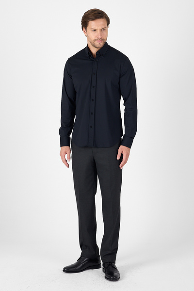 İmza Black Long Sleeve Button Collar Pocketless Performance Product Slim Fit Shirt 1004250270