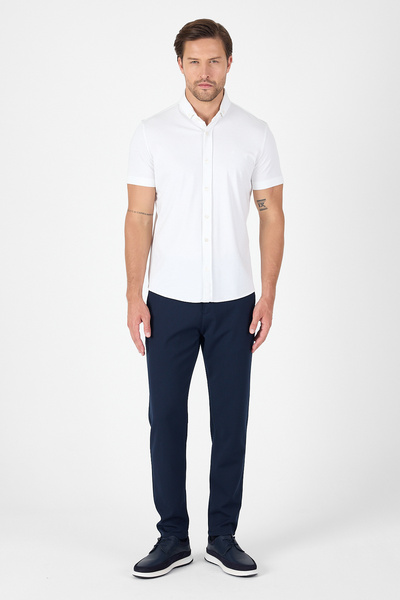İmza White Short Sleeve Button Collar No Pocket Performance Product Slim Fit Shirt 1004250256