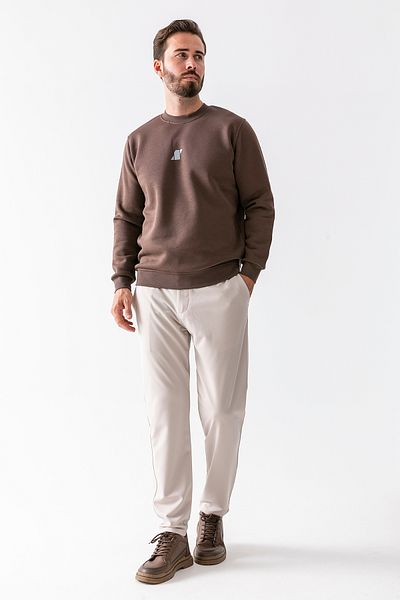 JB John Borners Men's Elastic Waist Tie Detail 100% Cotton Jogger Trousers Light Gray - 25088