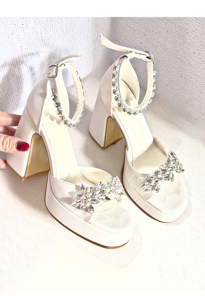Felisya Butik Leaf Stone Platform High Heeled Evening Dress Shoes 10Cm-Feli̇syabuti̇k