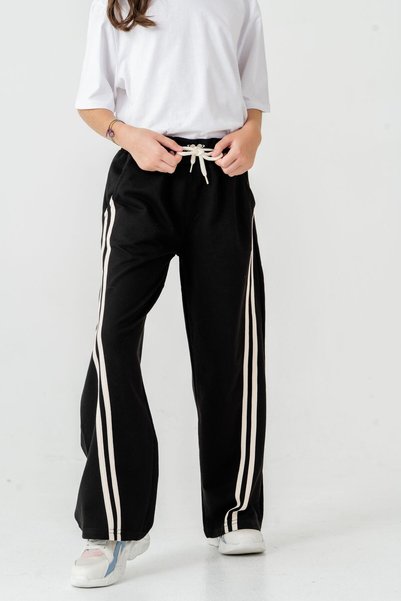 Mışıl Kids Girls' Wide Leg Herringbone Tracksuit Pants with Side Stripes