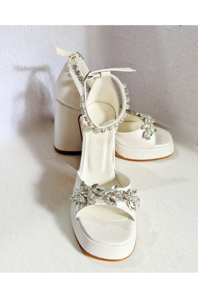 Felisya Butik Leaf Stone Platform High Heeled Evening Dress Shoes 10Cm-Feli̇syabuti̇k