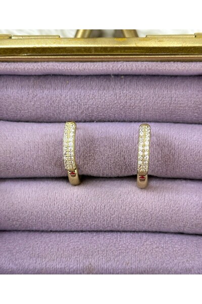 BY YASİN TOPÇU Thin Row Stone Steel Earrings