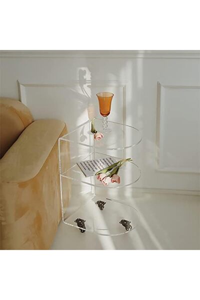 Slasa Transparent Acrylic Shelf with Multi-Layers, Side Table for Sofa Storage and Home Tea Cart