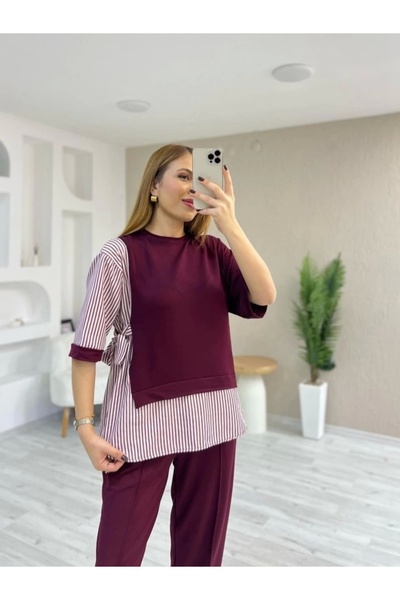 MetuCA Women's Crystal 2 Thread Fabric Suit with Stripes on the Sides