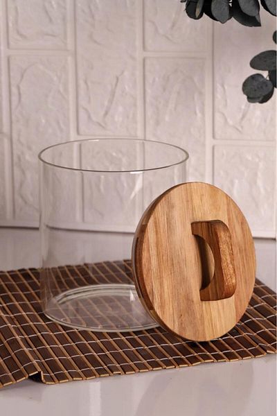 MİEN Glass Storage Jar with Acacia Lid 1850 ml