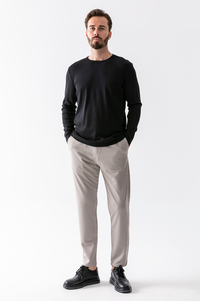 JB John Borners Men's Elastic Waist Tie Detail 100% Cotton Jogger Trousers Anthracite - 25088