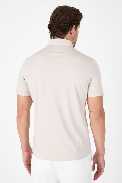 İmza Gray Short Sleeve Button Collar No Pocket Performance Product Slim Fit Shirt 1004250256