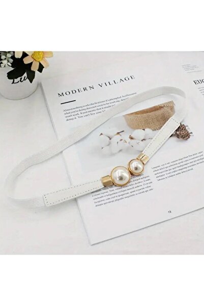 Desre Moda Pearl Detailed Thin Belt with Elastic Back Dress Belt Shirt Belt Coat Belt